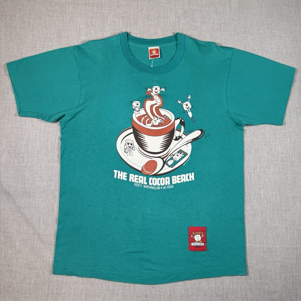 Vintage Kidd's Marshmallow Wear Products T-Shirt 1993 Large Cocoa Beach Teal USA